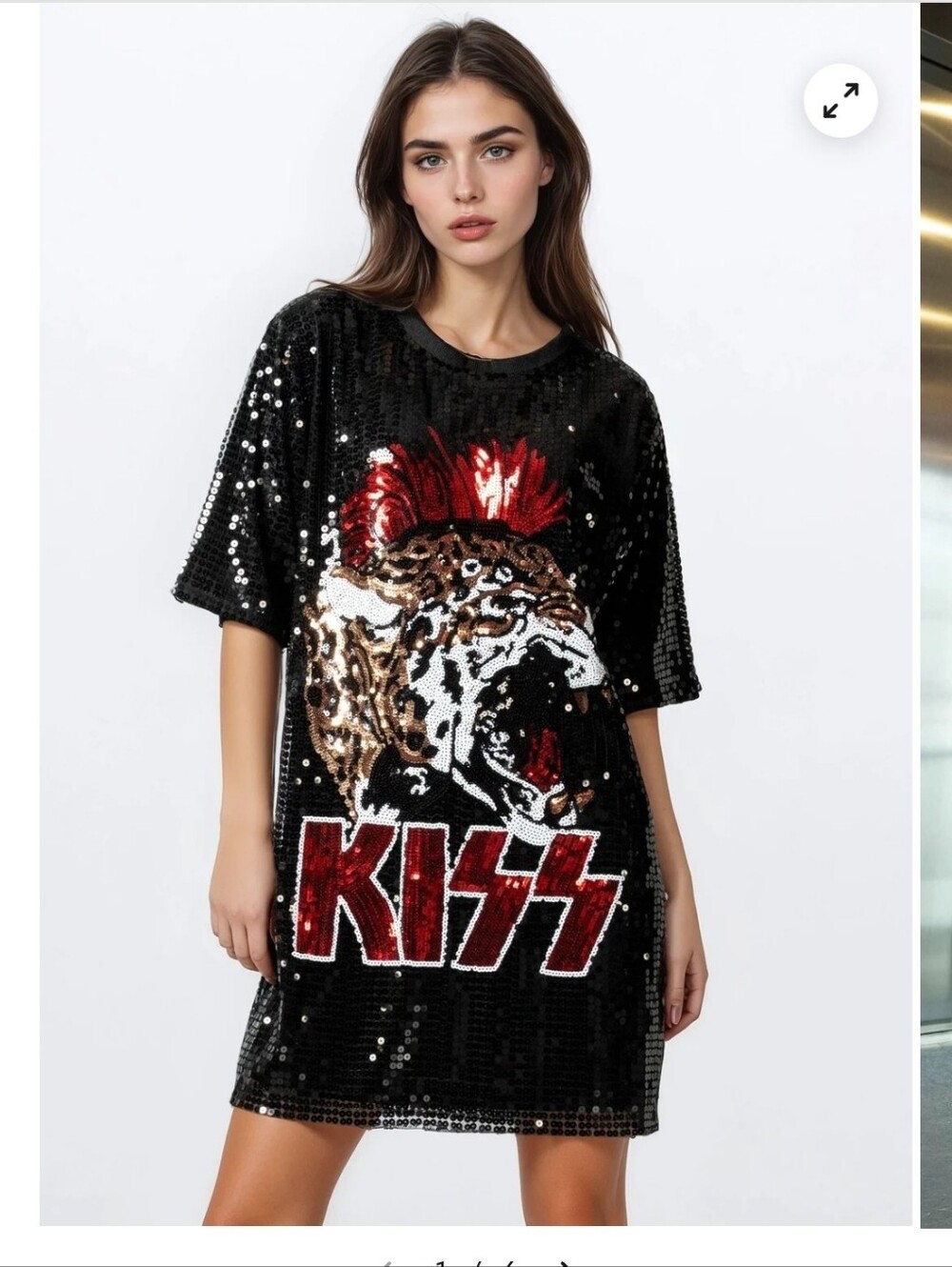 Kate Hewko Sequin KISS Dress New With Tags One Size Black Graphic Band Tee Dress